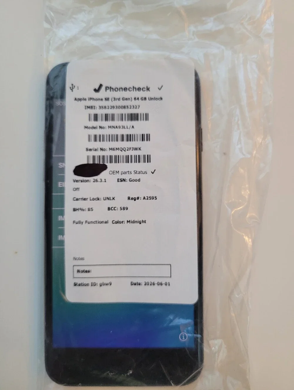 Apple iPhone SE 3rd Gen 64 Gb Used Black **AJ**